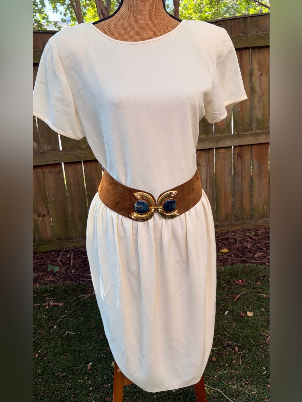 Vintage Liz Claiborne Ivory Dress Size 10 80s 90s Minimalist Midi Cream